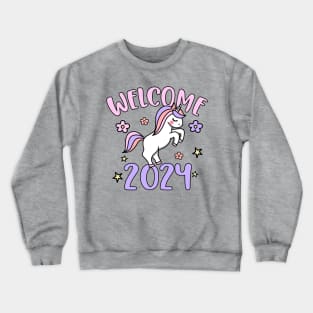 Welcome 2024, Happy New Year 2024, Cute Unicorn Design Crewneck Sweatshirt